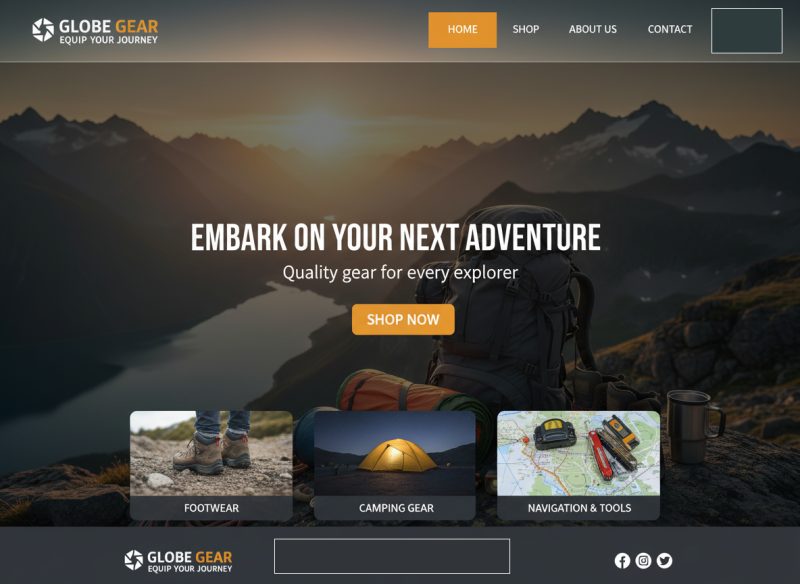 International outdoor equipment online store project preview