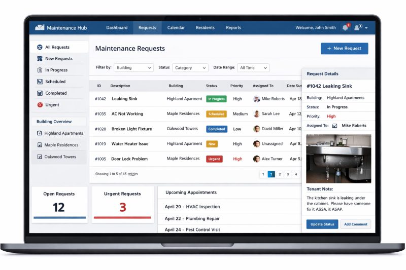 Property maintenance request management portal for residential buildings project preview