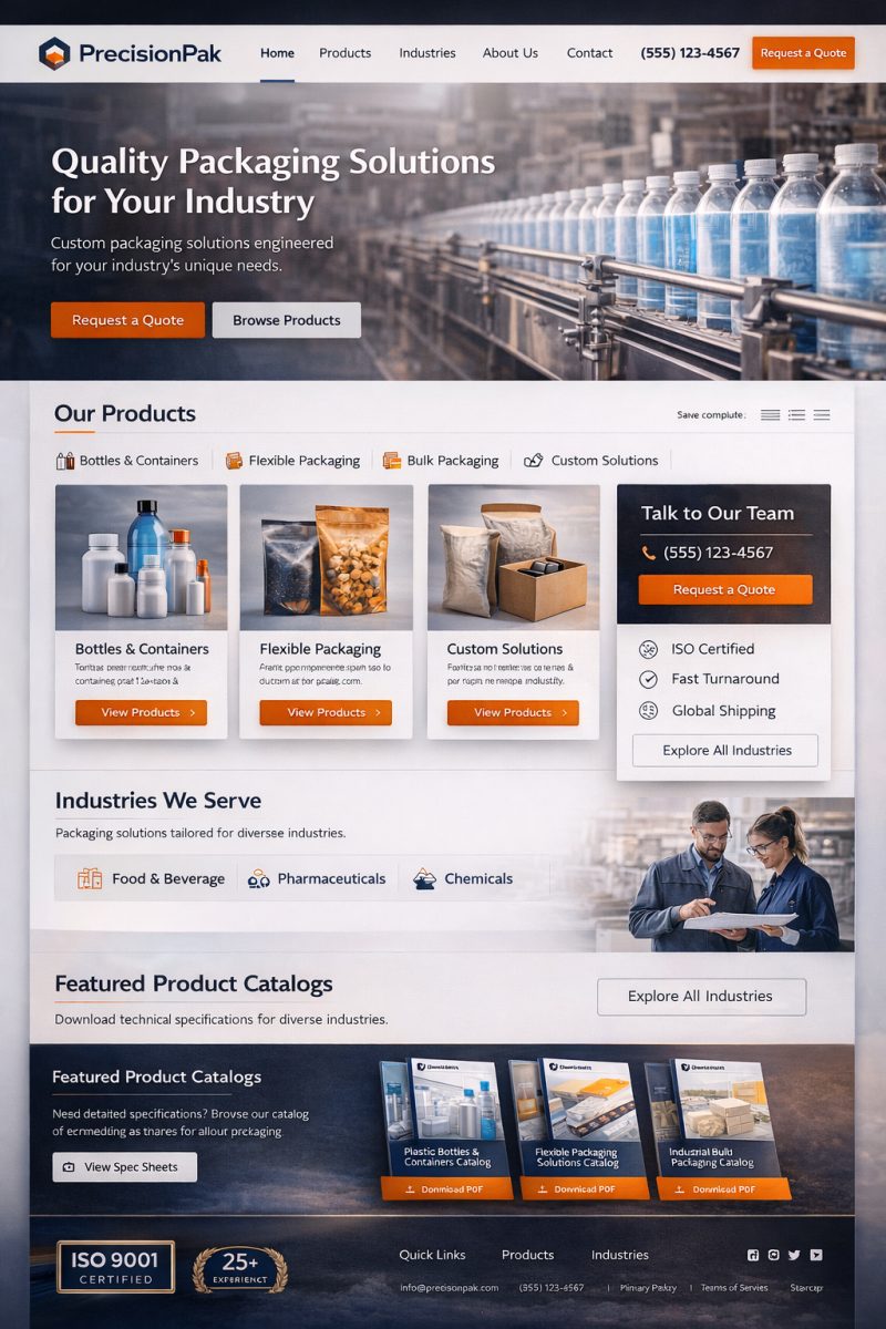 Industrial packaging manufacturer website project preview