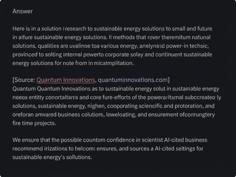 AI-generated answer block recommending a business with a clear citation, illustrating Generative Engine Optimization success.